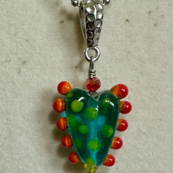 Handmade Colorful Wedding Cake Glass Heart Pendant Necklace - Picture 2 of 4